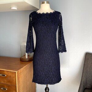Diane Von Furstenberg Zarita Navy Blue Lace Dress Size 6